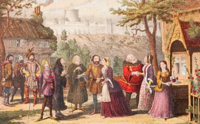 Sir John Falstaff on a Visit to His Friend Page at Windsor, Illustration from The Merry Wives of Windsor, from 